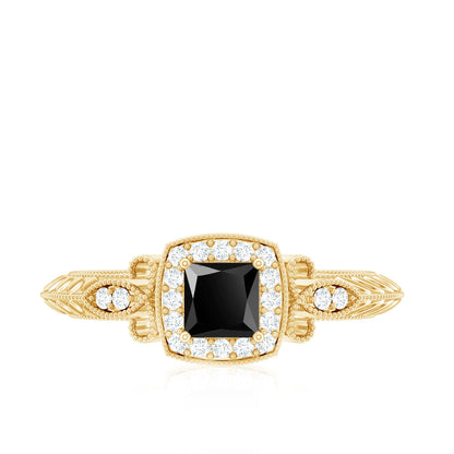Vintage Looking 1 Carat Lab Grown Black and White Diamond Engagement Ring