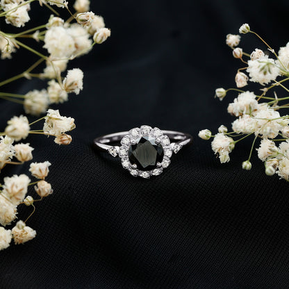 Certified Lab Grown Black Diamond Engagement Ring with Diamond Accent