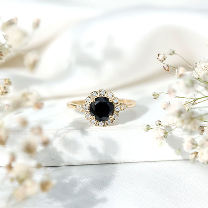 Certified Lab Grown Black Diamond Engagement Ring with Diamond Accent