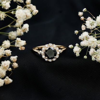 Certified Lab Grown Black Diamond Engagement Ring with Diamond Accent