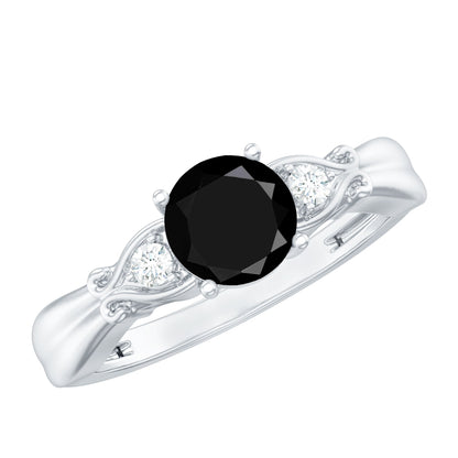 Certified 1.3 Carat Lab Grown Black Diamond Engagement Ring with White Diamond