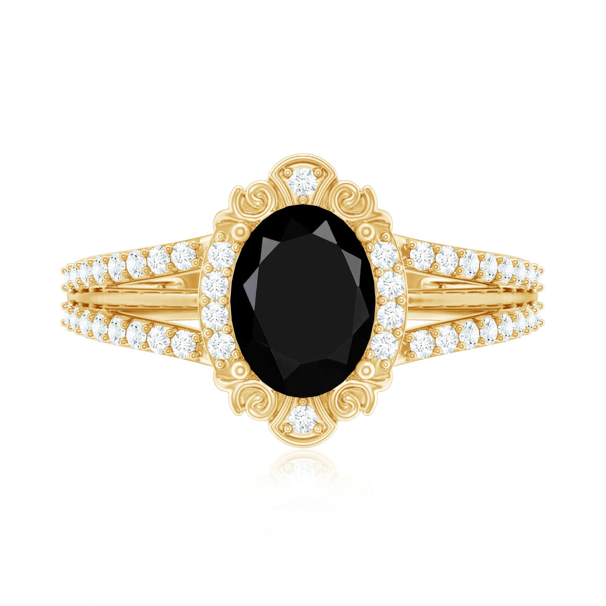 Vintage Style 1.9 Carat Lab Grown Black Diamond Oval Engagement Ring with Diamond Halo