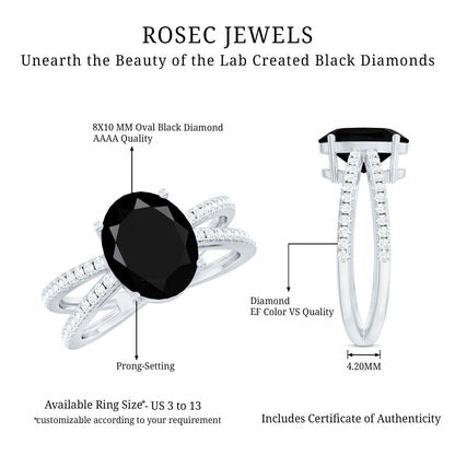4.2 Carat Lab Grown Black Diamond Statement Engagement Ring with White Diamond