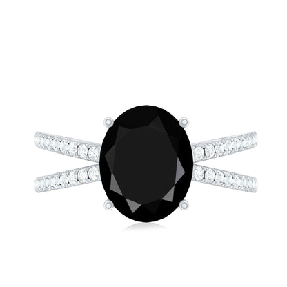 4.2 Carat Lab Grown Black Diamond Statement Engagement Ring with White Diamond