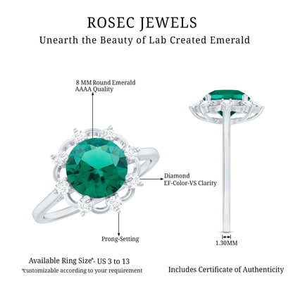 Lab Grown Emerald Designer Flower Engagement Ring