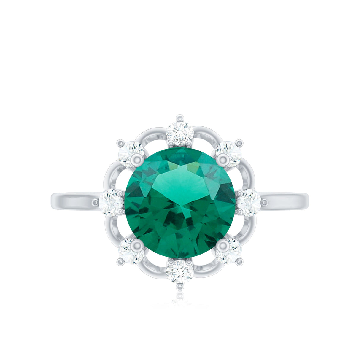 Lab Grown Emerald Designer Flower Engagement Ring