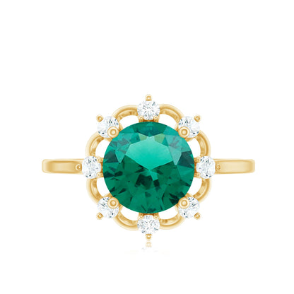 Lab Grown Emerald Designer Flower Engagement Ring