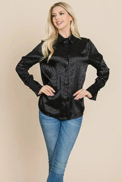 Casual Animal Print Satin Button up Shirts Blouse | Femstylo