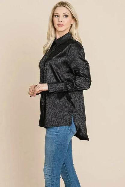 Casual Animal Print Satin Button up Shirts Blouse | Femstylo