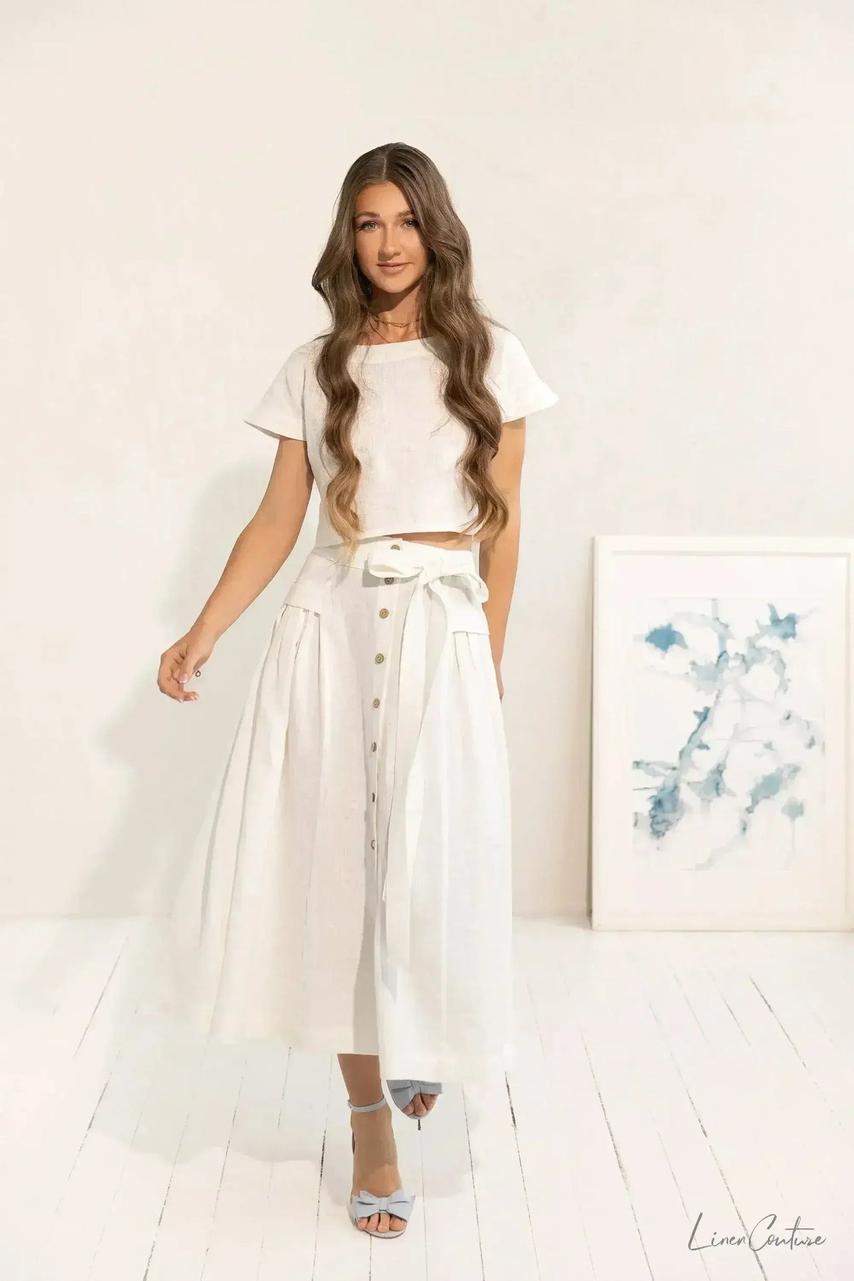 Taormina Set | Linen Crop Top and Flared Midi Skirt