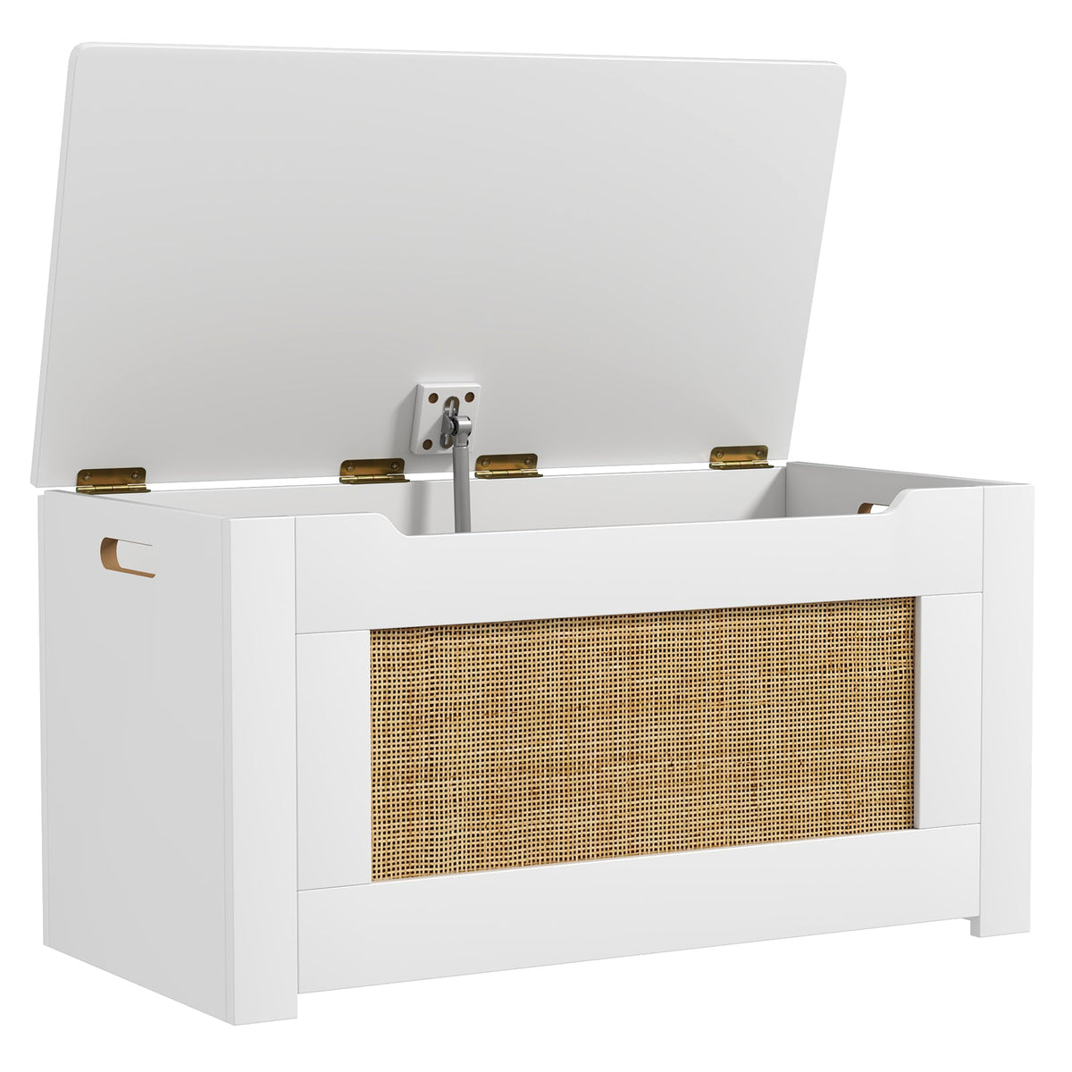 Kids Rattan Toy Storage Box with Flip Top Lid and Safety Hinge Handles-White