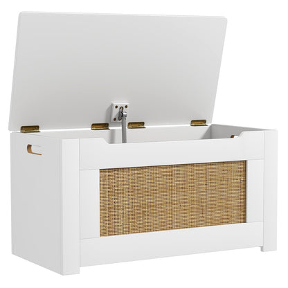 Kids Rattan Toy Storage Box with Flip Top Lid and Safety Hinge Handles-White
