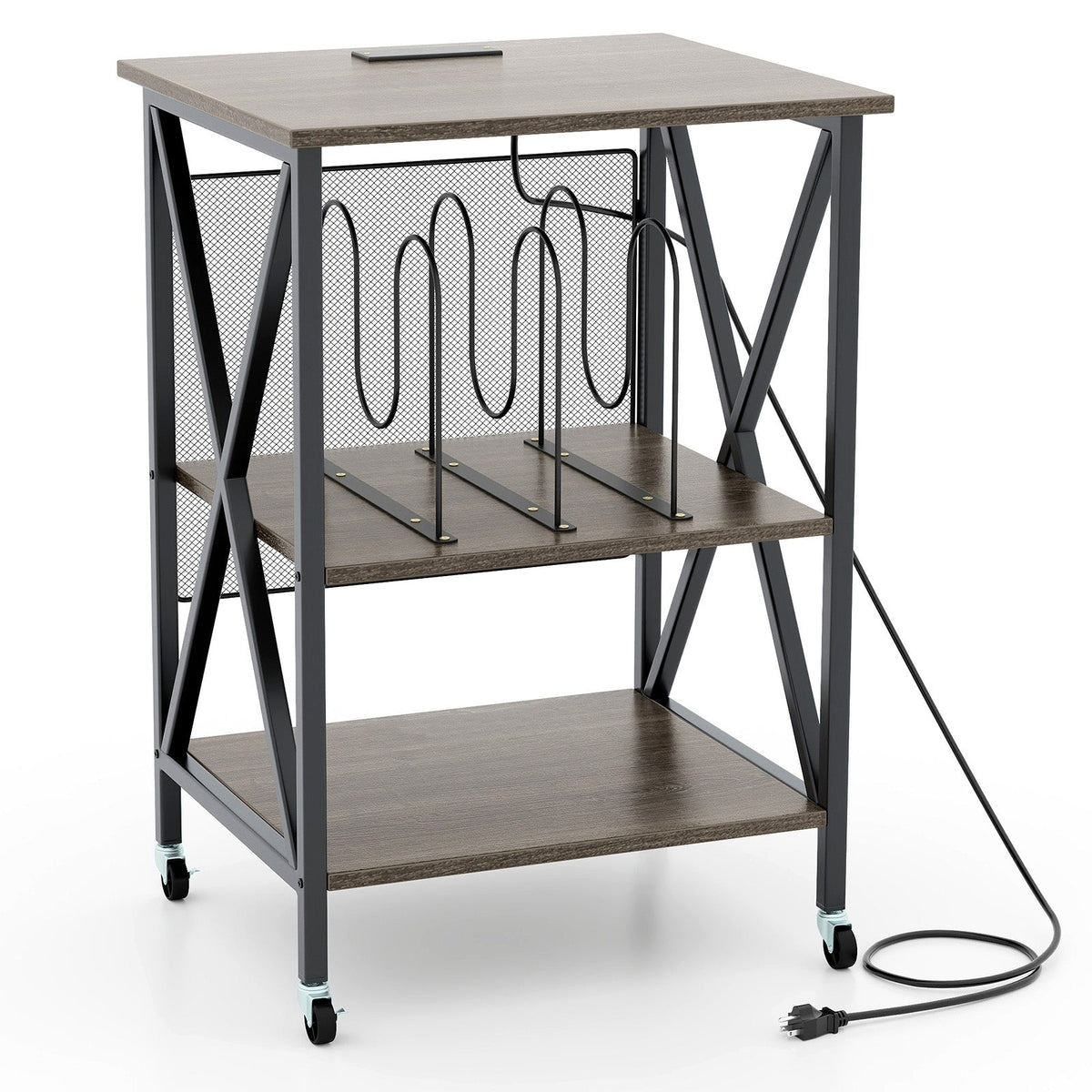Mid-Century Record Player Stand with Built-in Charging Station