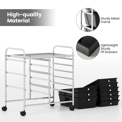 9-Drawer Rolling Storage Cart with Colorful Drawers and Metal Frame