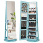 360° Rotating Mirrored Jewelry Cabinet Armoire 3 Color LED Modes Lockable