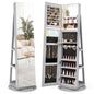 360° Rotating Mirrored Jewelry Cabinet Armoire 3 Color LED Modes Lockable