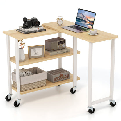 360° Rotating Sofa Side Table with Storage Shelves and Wheels