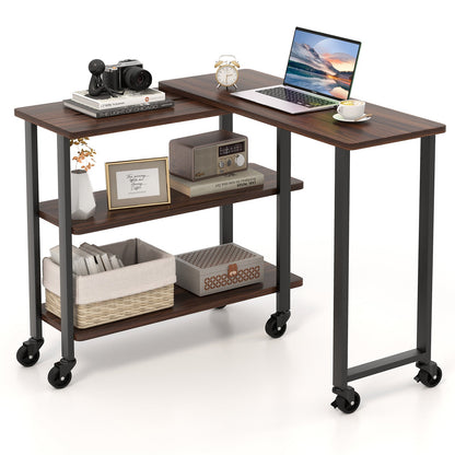 360° Rotating Sofa Side Table with Storage Shelves and Wheels