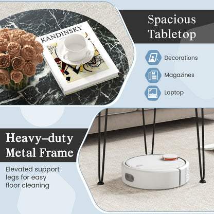 Round Coffee Table with Thickened Tabletop and Metal Tripod Legs