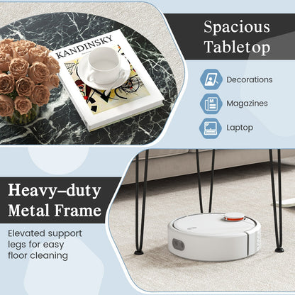 Round Coffee Table with Thickened Tabletop and Metal Tripod Legs