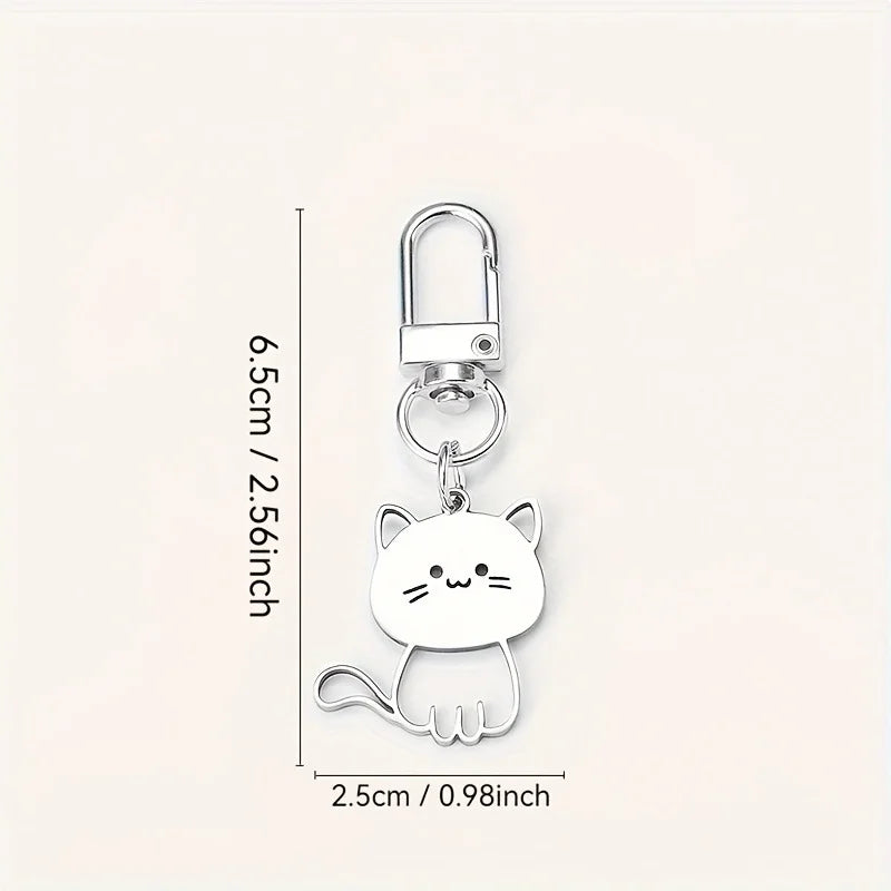 Stainless Steel Lovely Cat Keychain Couple Lover Animal Matching Keyring Cat Eating Fish Pendants Valentine's Day Gifts 2025 New