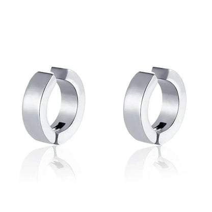Stainless Steel Cuff Earrings for Men | Non Piercing Clip On Hoop Set