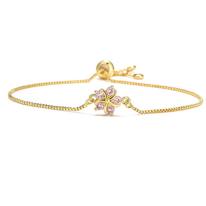 NEWBUY Fashion Gold Color Colourful CZ Zircon Flower Charm Bracelets For Women Party Jewelry Accessories
