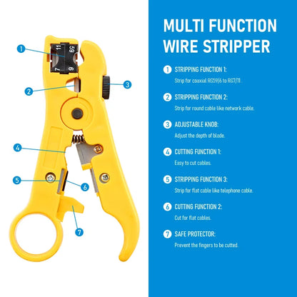 Multi-Functional Coaxial Cable Stripping Pliers | Wire Stripper Tool for UTP/STP RG59 RG6 RG7 RG11