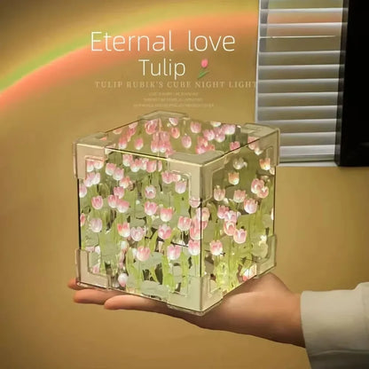 DIY Tulip Mirror Cube Lamp | Handmade Night Light for Bedroom Decor
