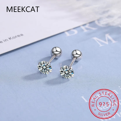 18K Gold Over Silver Moissanite Stud Earrings | Screw Back Safety Earrings for Women Men