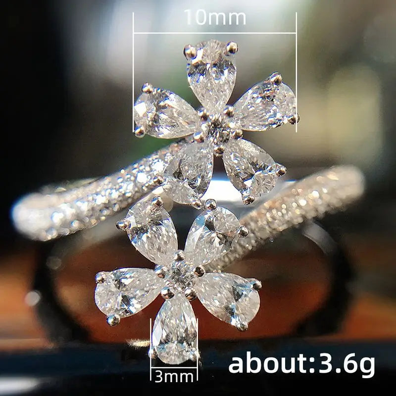 925 Sterling Silve Aesthetic Flower Adjustable Finger Ring Female Brilliant Zirconia Jewelry for Engagement Delicate Accessories