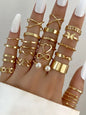 28pcs Fashion Ring Set for Women Heart Shaped Design Geometric Bohemian Element Accent Ring Daily Wear Dating Party Jewelry 2025