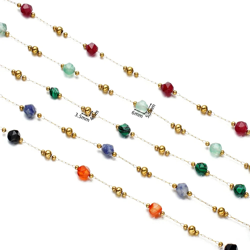 1Meter/Lot Mixed Stainless Steel Irregular Stone Beads Chains for Handmade DIY Necklace Bracelets Jewelry Making Accessories