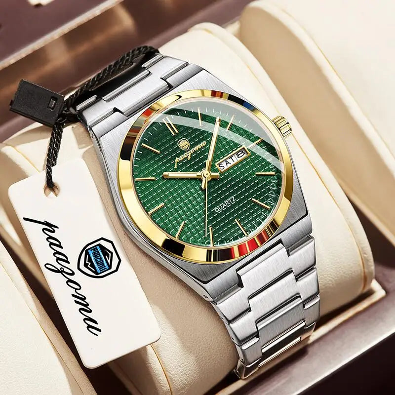 PAAZOMU Original Luxury Men Clock Fashion Luminous Waterproof Chronograph Date Watch For Man Leather Quartz Men's Watches Reloj