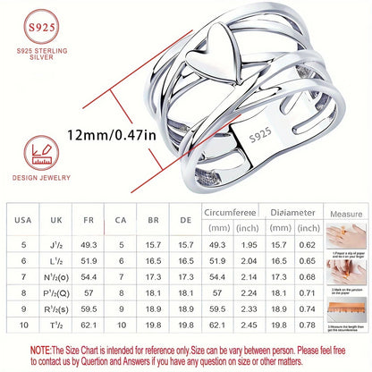 Chic French Style 925 Sterling Silver Heart-Shaped Ring Unique Design Women's Fashion Jewelry Perfect for Everyday Accessories