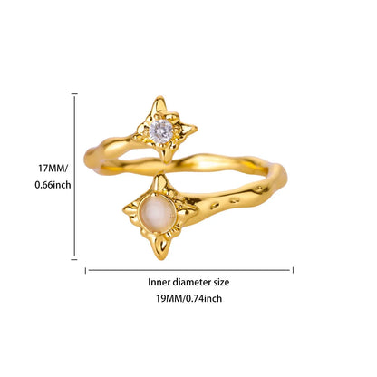 Zircon Flower Rings For Women Gold Color Double Flower Adjustable Stainless Steel Ring Wedding Party Christmas Jewelry Gift