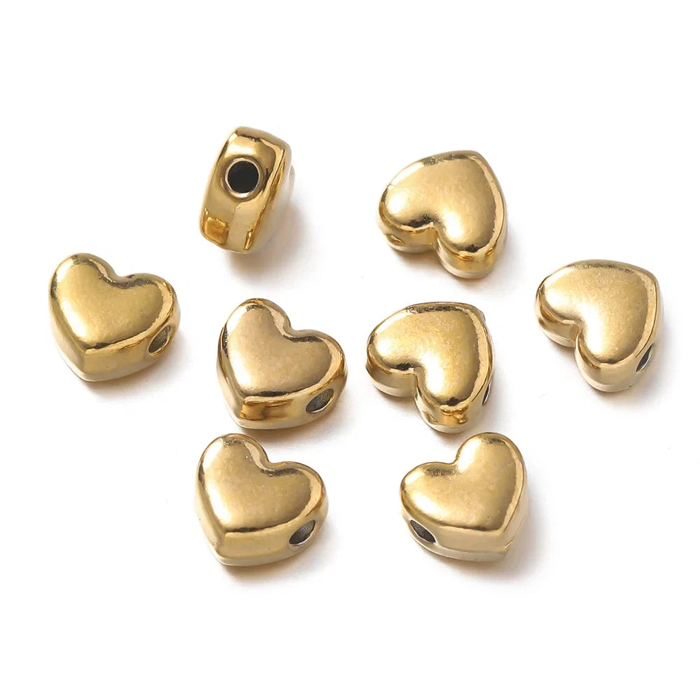 10Pcs/Pack Stainless Steel Various Shape Gold Steel Color Texture Spacer Beads for DIY Bracelet Jewelry Making Accessories