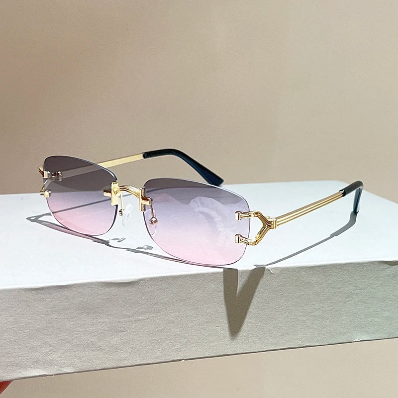 Rimless Square Sunglasses | Vintage Gradient UV400 Shades