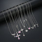 9 Pcs Women's Elegant Zircon Pendants Necklace Set Fashion Pink Color Cross Butterfly Heart Bowknot Necklaces Party Jewelry Gift