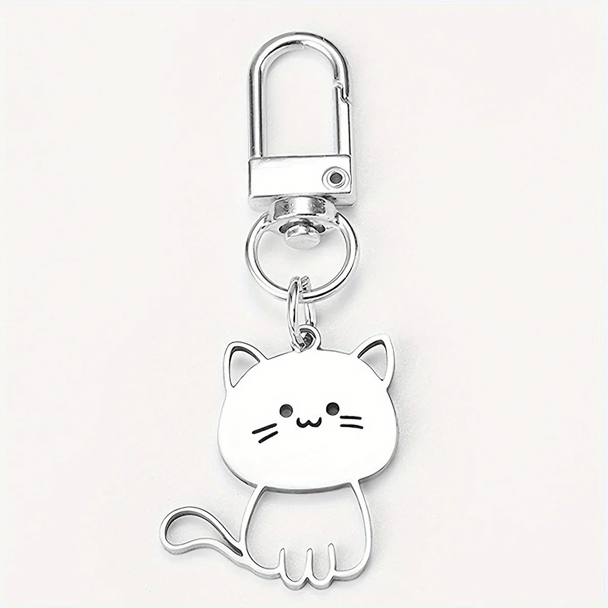 Stainless Steel Lovely Cat Keychain Couple Lover Animal Matching Keyring Cat Eating Fish Pendants Valentine's Day Gifts 2025 New