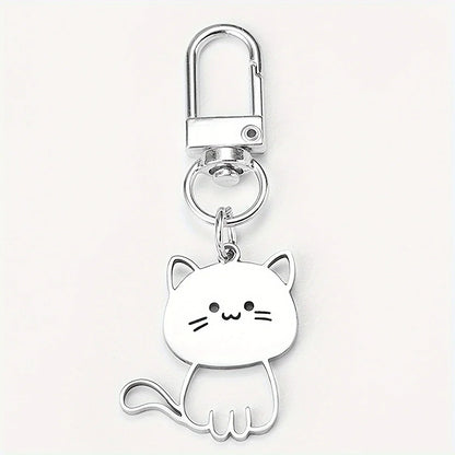Stainless Steel Lovely Cat Keychain Couple Lover Animal Matching Keyring Cat Eating Fish Pendants Valentine's Day Gifts 2025 New