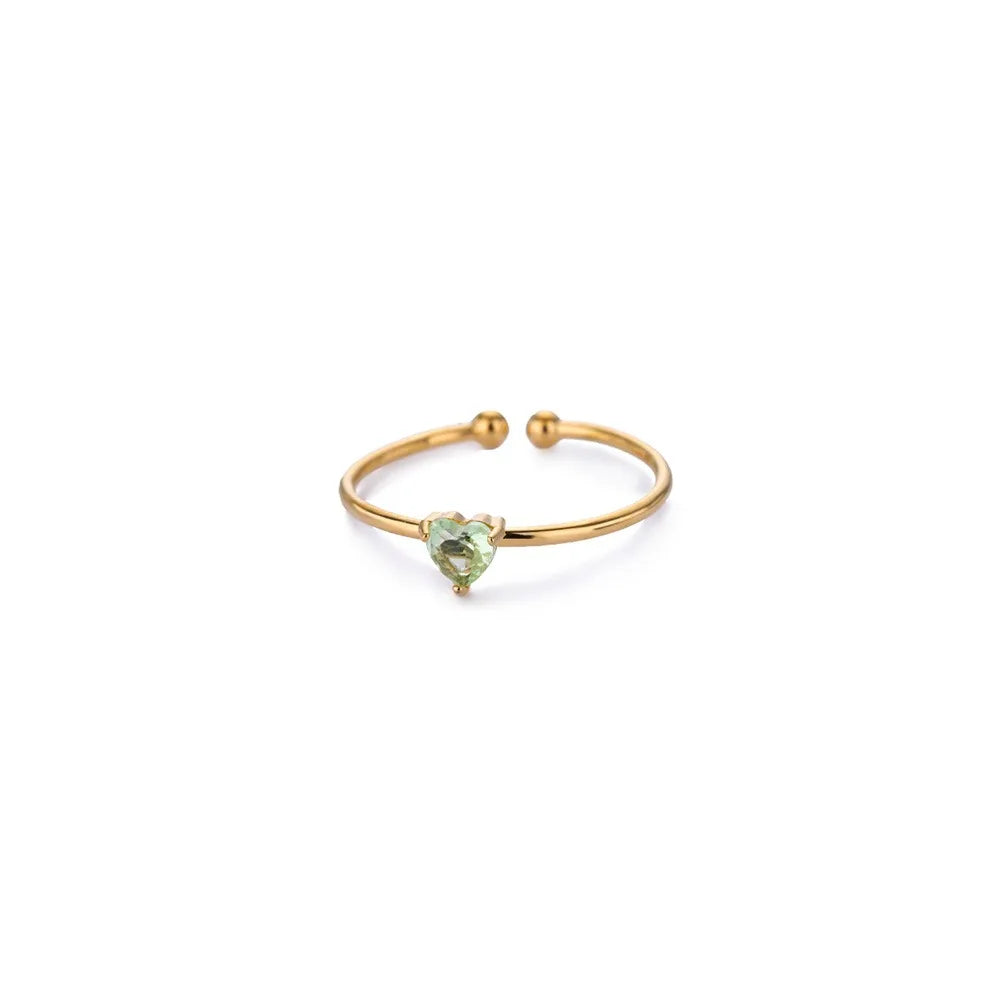 Fashion Zircon Heart Birthstone Rings For Women Stainless Steel Gold Color Birthstone Ring  Aesthetic Wedding Jewelry Gift