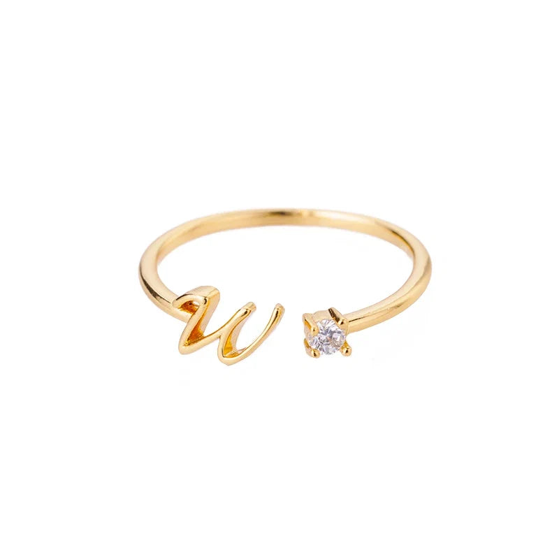 Zircon Tiny Initial Letter Rings For Women Stainless Steel A-Z Letters Adjustable Ring Female Christmas Aesthetic Jewelry Gift