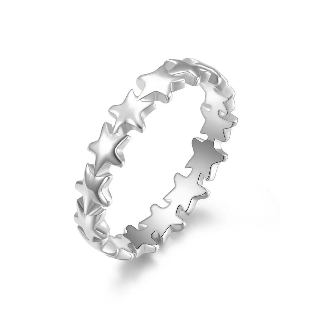 Stainless Steel Star Eternity Stackable Ring Wedding Band for Women Girl Size 5-9