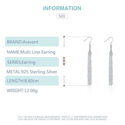 Aravant 925 Silver Multi Chain Long Tassel Drop Earrings For Women Wedding Jewelry