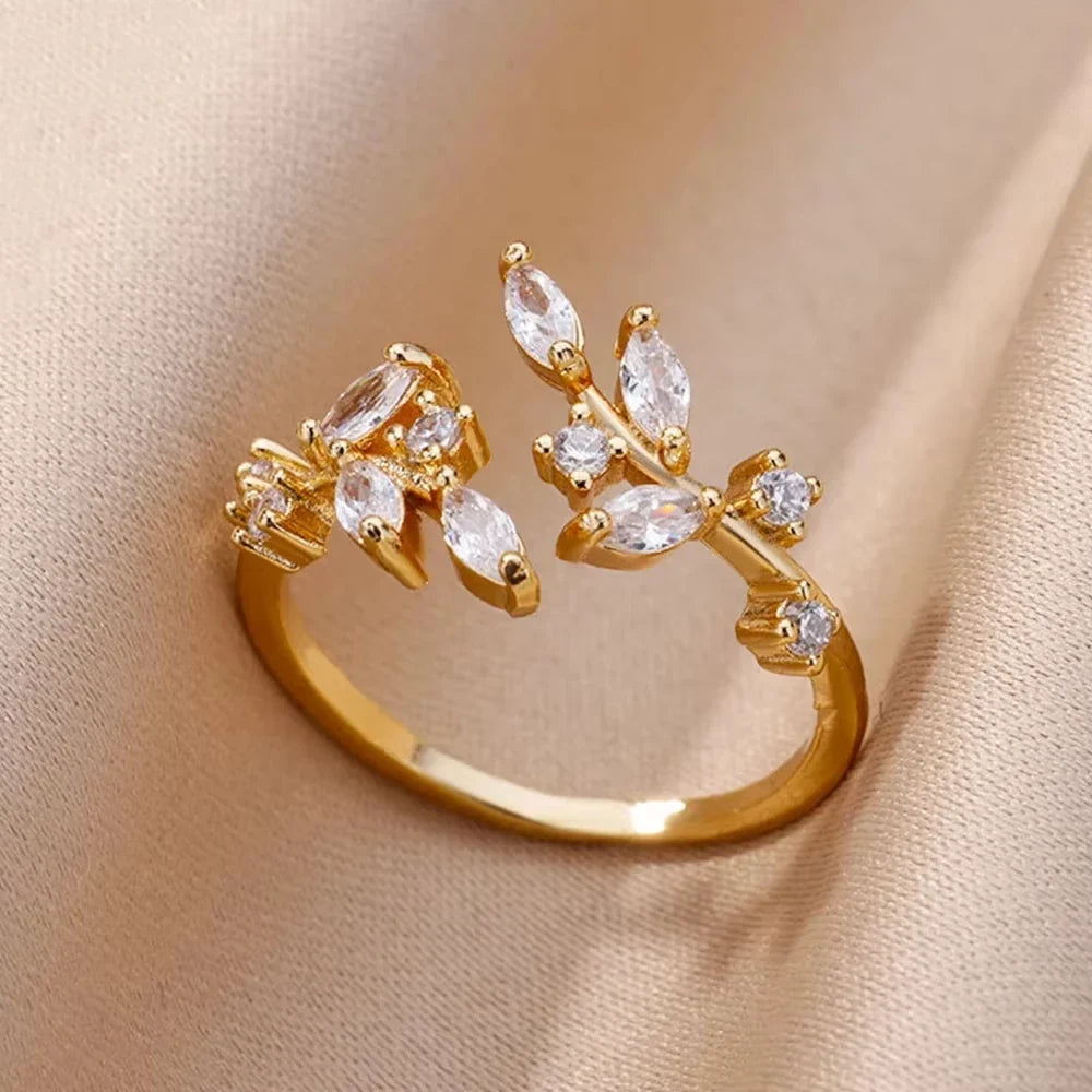 Fashion Zircon Sun Flower Rings For Women Stainless Steel Gold Color Geometric Ring Trendy Wedding Party Aesthetic Jewelry Gifts