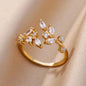 Fashion Zircon Sun Flower Rings For Women Stainless Steel Gold Color Geometric Ring Trendy Wedding Party Aesthetic Jewelry Gifts