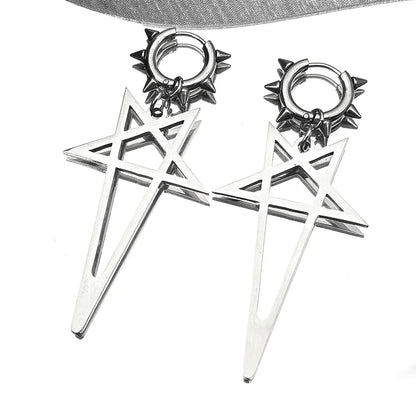 Pentagram Spike Rivet Hoop Earrings | Stainless Steel Gothic Punk Jewelry
