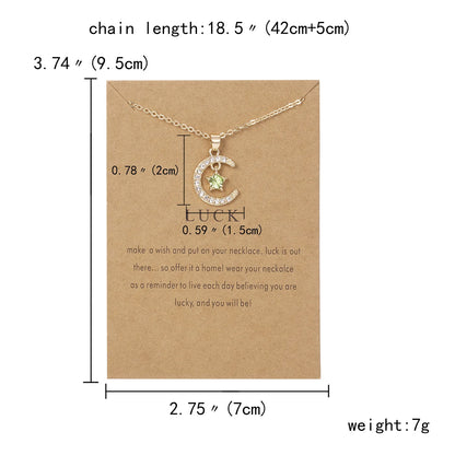 Fashion Moon Star Necklaces For Women 12 Months Crystal Birthstone Pendant Chain Men Trendy Birthday Party Jewelry Gift