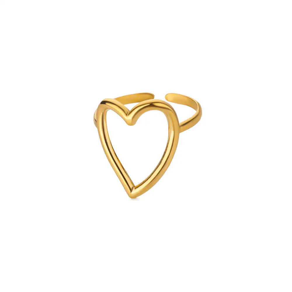 Heart Minimalist Stainless Steel Rings For Women Gold Color Glossy Opening Aesthetic Heart Ring Wedding Party Jewelry Gift BFF